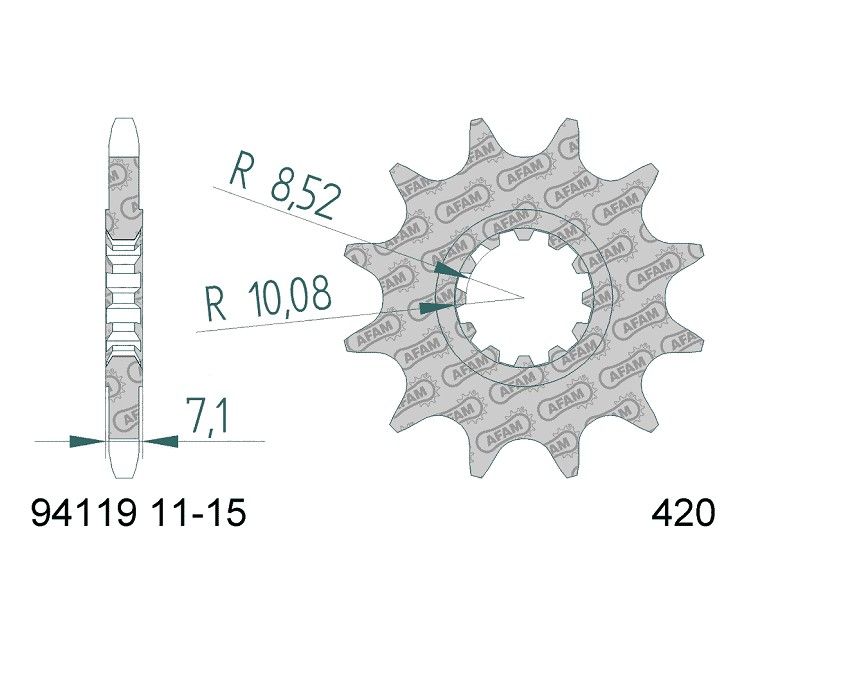 Prednji verižnik AFAM 14z 420 za Minarelli AM6 , CPI , Generic , Belline , K-Sport