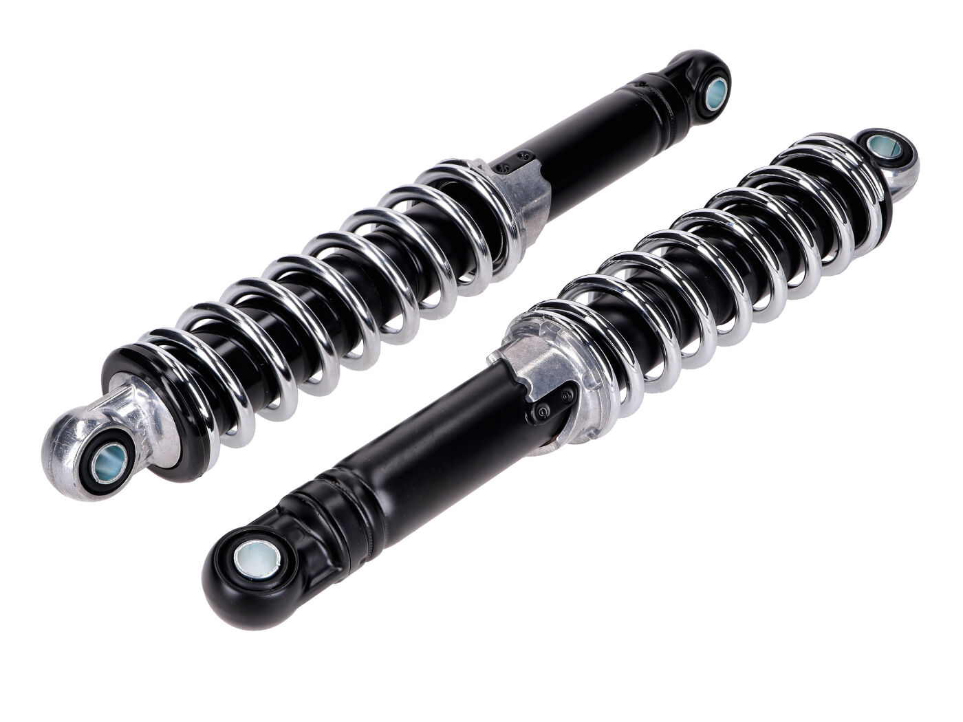 Rear shock absorber set IMCA Sport 280 mm chrome / black – Puch / Tomos / Zündapp / Kreidler / Sachs